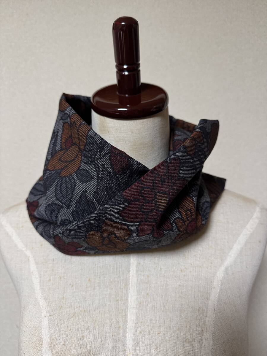 結城紬 18×140cm 正絹 ダブルスヌード / マフラー 襟巻 反物より 本真綿結城紬 ハンドメイド 着物 着物リメイク silk kimono拍卖