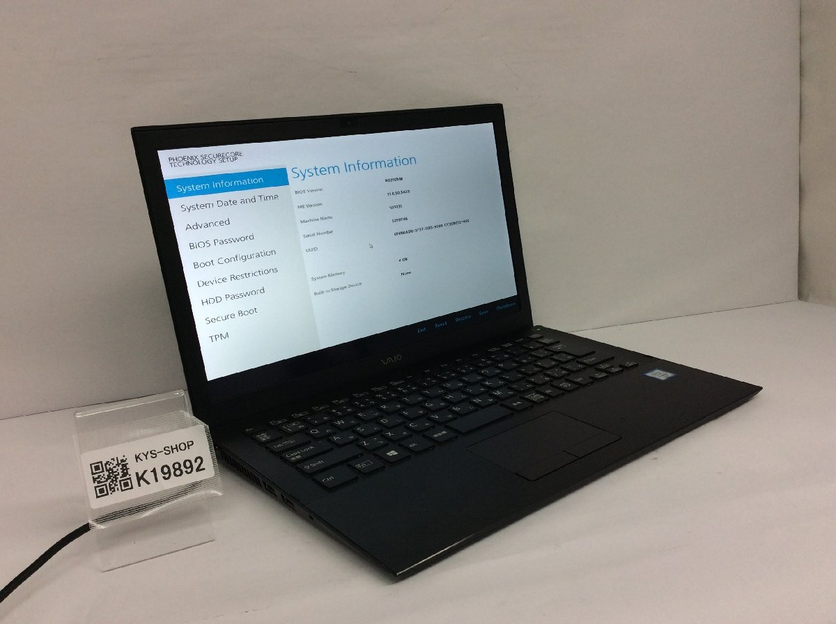 ジャンク/ VAIO VJS131 Intel Core i3-6100U メモリ4.1GB ストレージ無し 【K19892】拍卖
