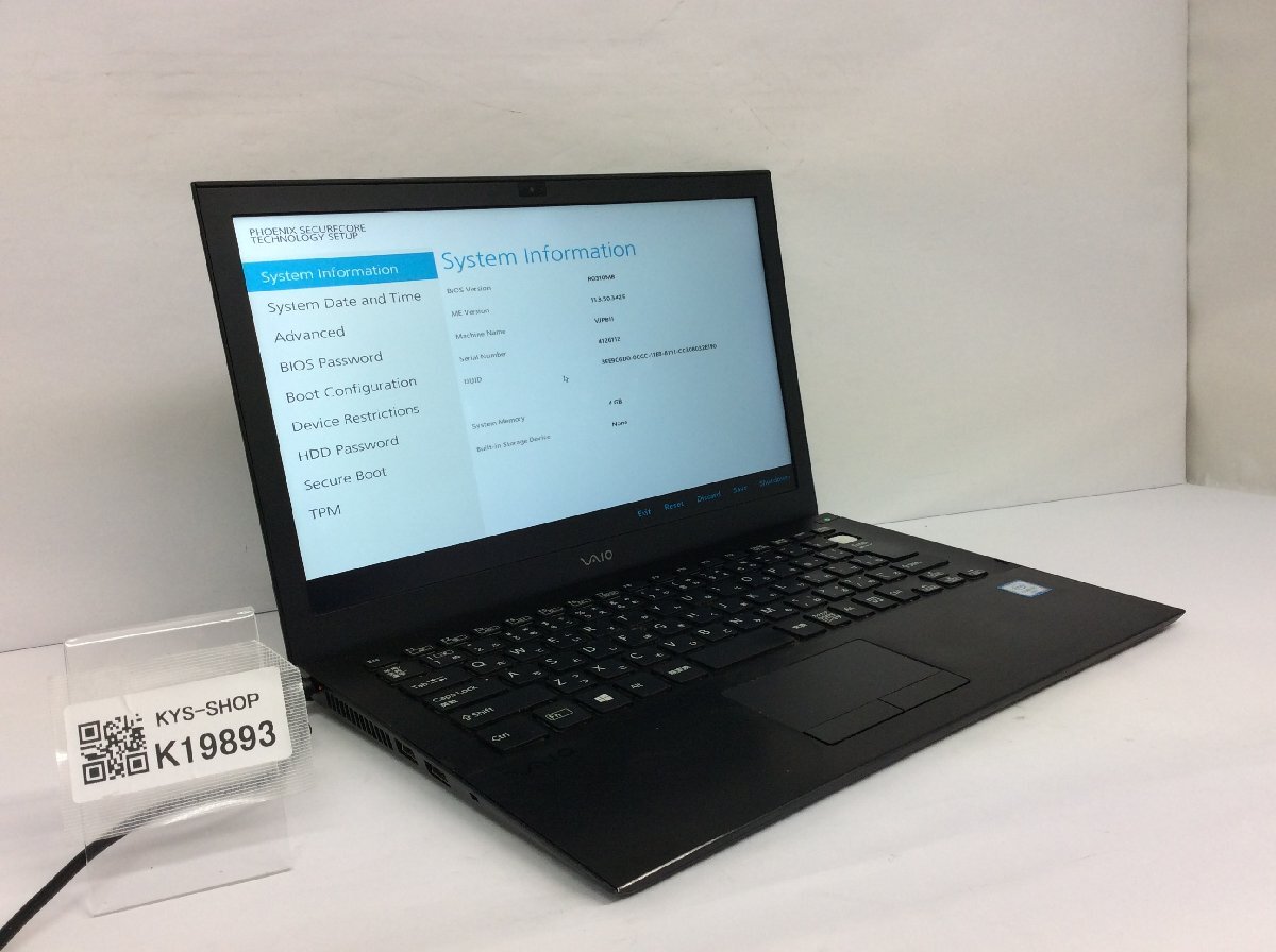 ジャンク/ VAIO VJPB11 Intel Core i3-6100U メモリ4.1GB ストレージ無し 【K19893】拍卖