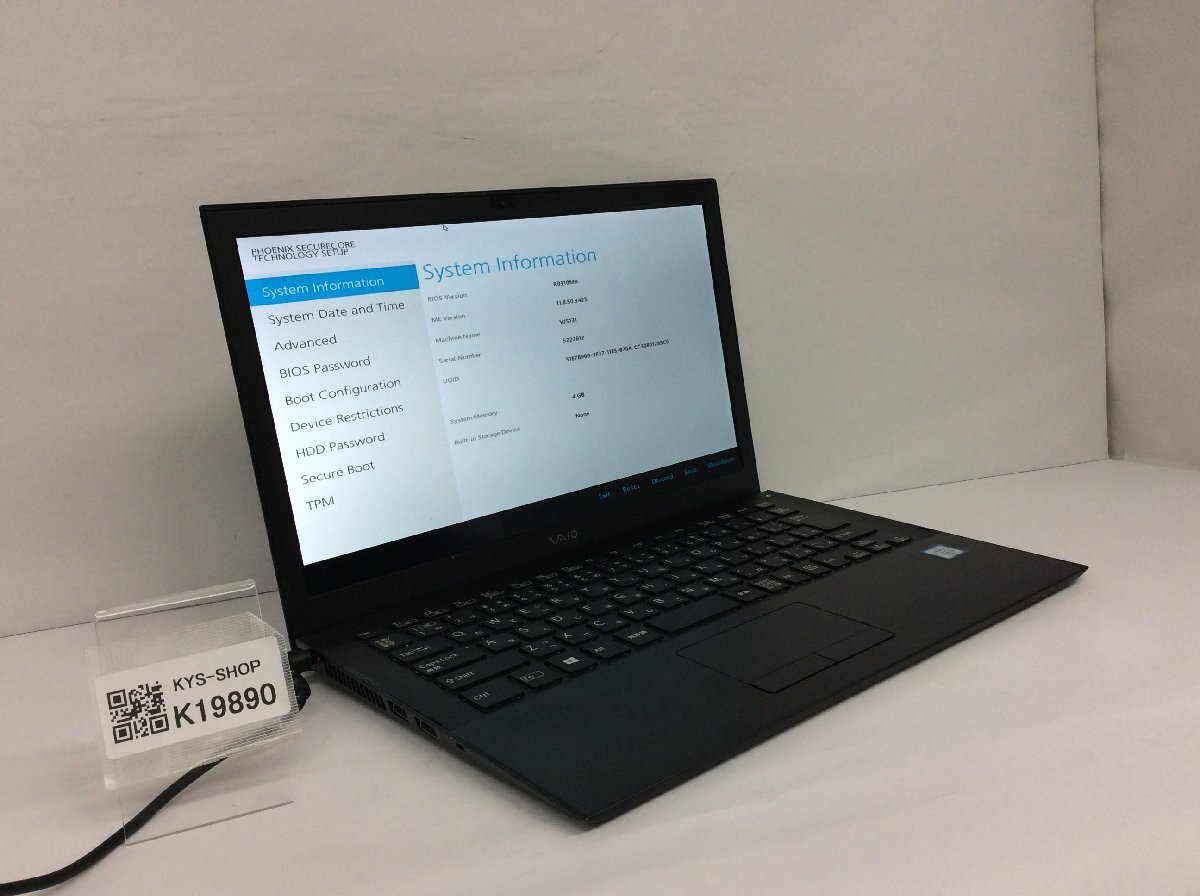 ジャンク/ VAIO VJS131 Intel Core i3-6100U メモリ4.1GB ストレージ無し 【K19890】拍卖