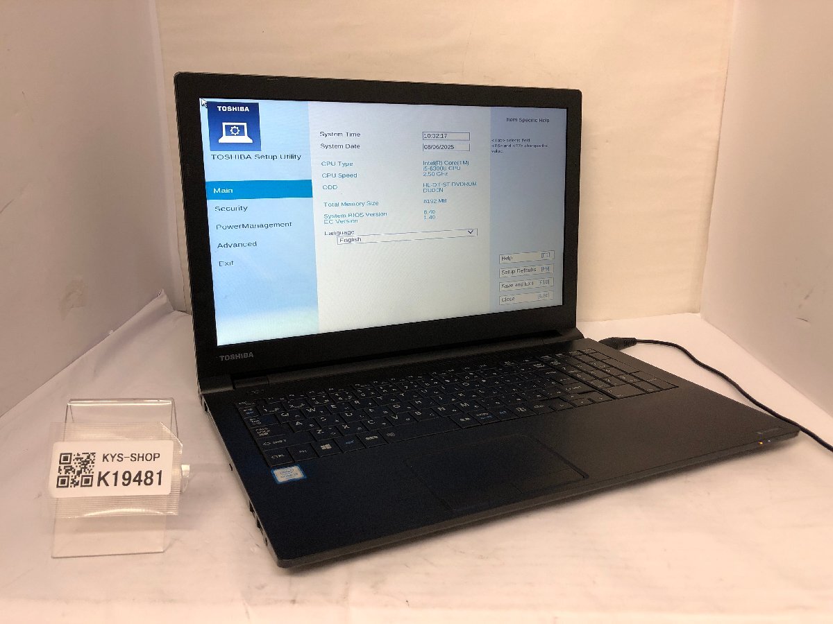 ジャンク/ TOSHIBA dynabook B65/D PB65DBADD25AD11 Intel Core i5-6300U メモリ8.19GB ストレージ無し 【K19481】拍卖
