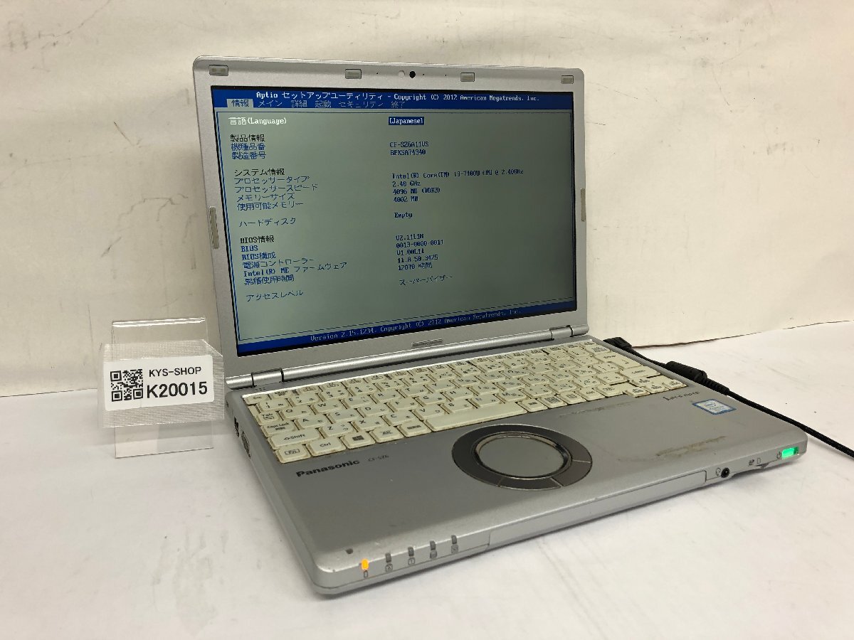 ジャンク/ Panasonic CF-SZ6A11VS Intel Core i3-7100U メモリ4.1GB ストレージ無し 【K20015】拍卖
