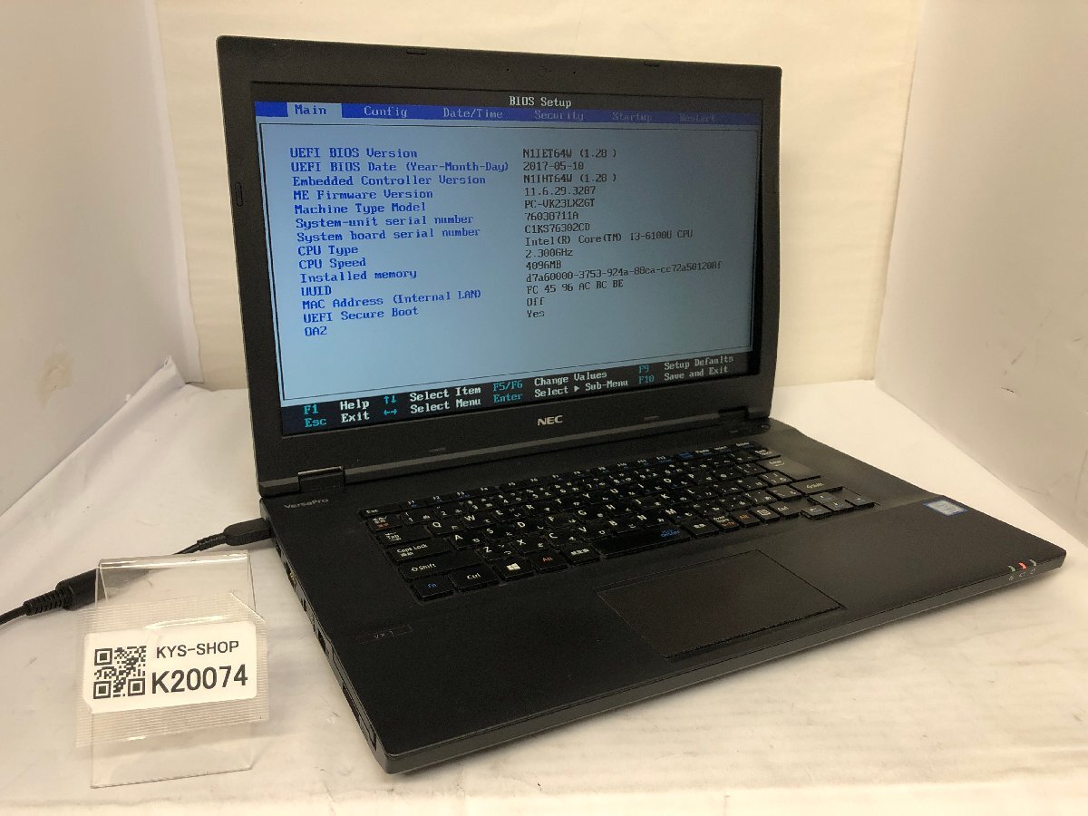 ジャンク/ NEC PC-VK23LXZGT Intel Core i3-6100U メモリ4.1GB ストレージ無し 【K20074】拍卖