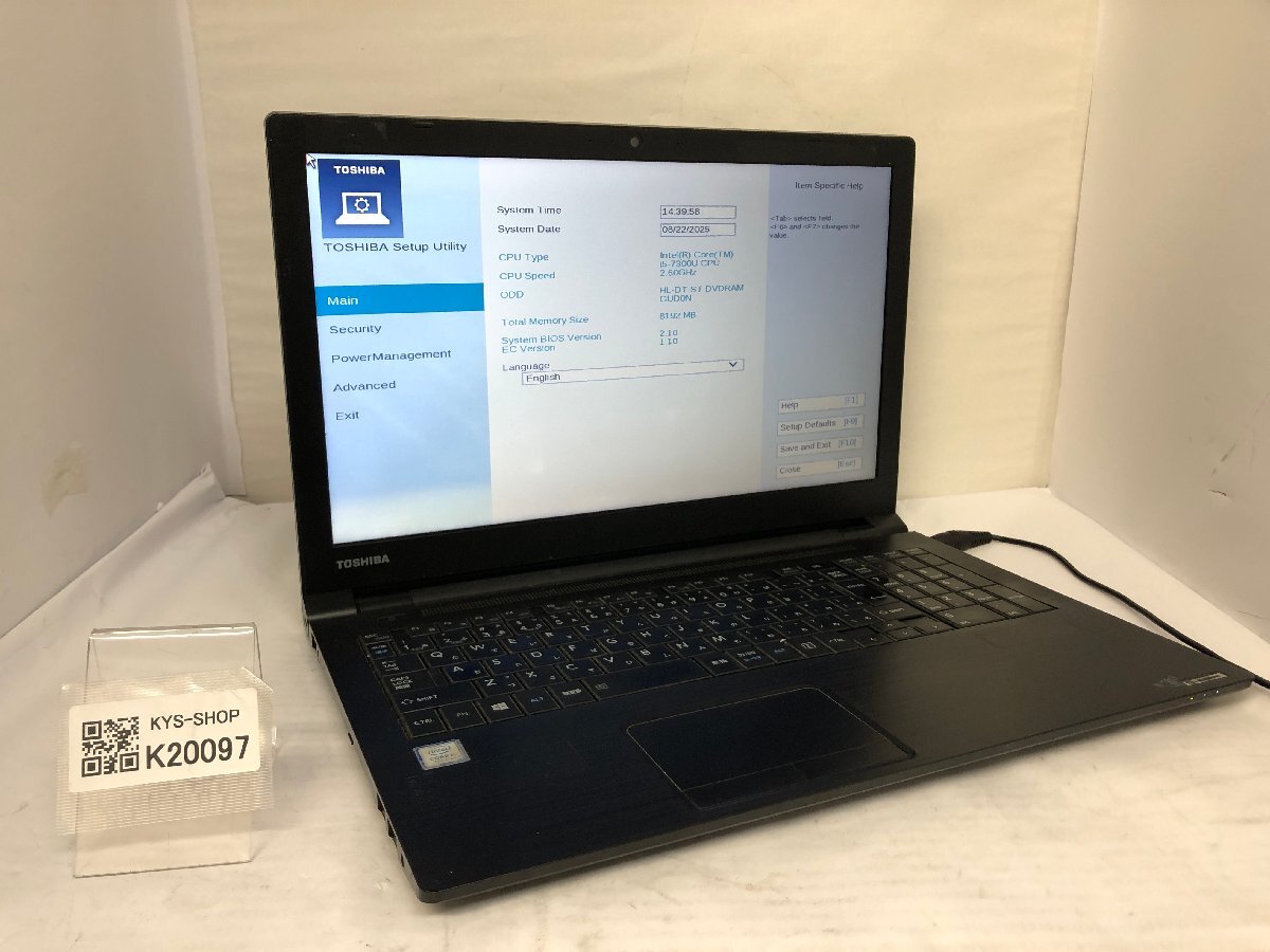 ジャンク/ TOSHIBA dynabook B65/J PB65JBB41N7AD21 Intel Core i5-7300U メモリ8.19GB ストレージ無し 【K20097】拍卖