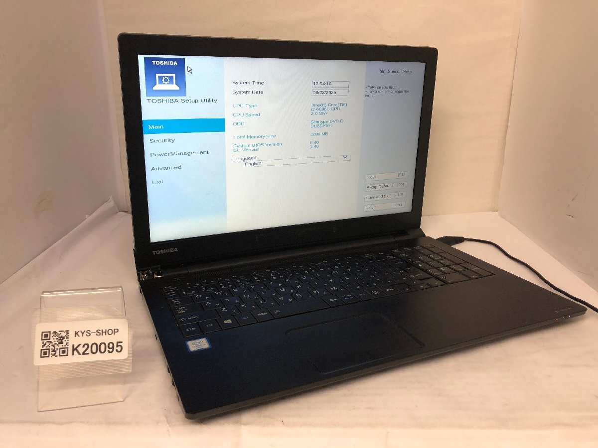 ジャンク/ TOSHIBA dynabook B55/K PB55KGB132AAD11 Intel Core i3-6006U メモリ4.1GB ストレージ無し 【K20095】拍卖