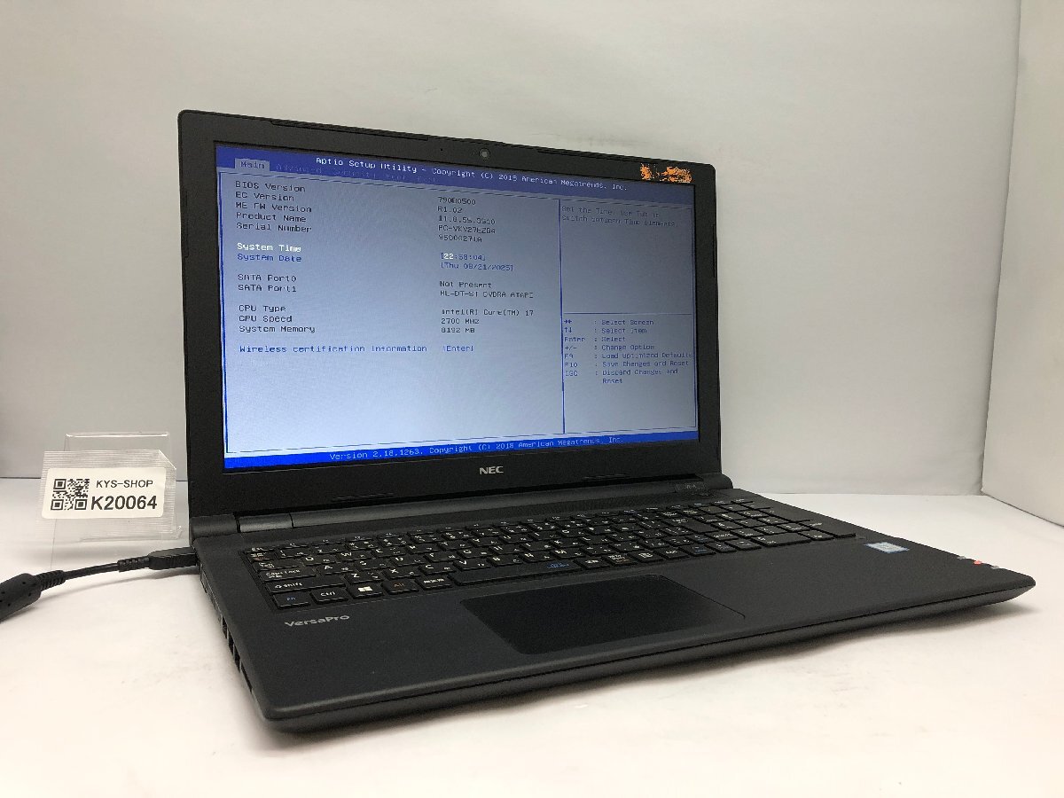 ジャンク/ NEC PC-VKV27EZG4 Intel Core i7-7500U メモリ8.19GB ストレージ無し 【K20064】拍卖