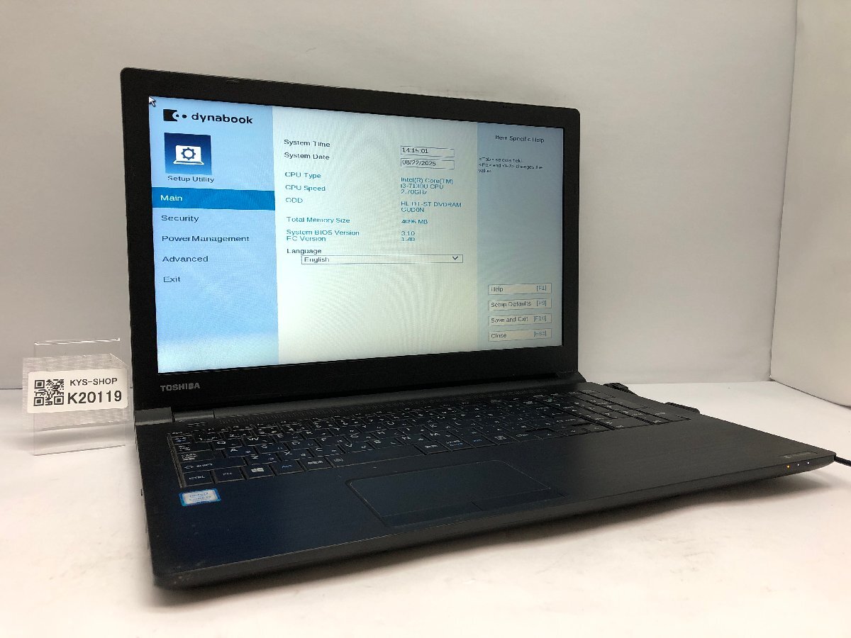 ジャンク/ TOSHIBA dynabook B65/H PB65HFB11R7AD11 Intel Core i3-7130U メモリ4.1GB ストレージ無し 【K20119】拍卖