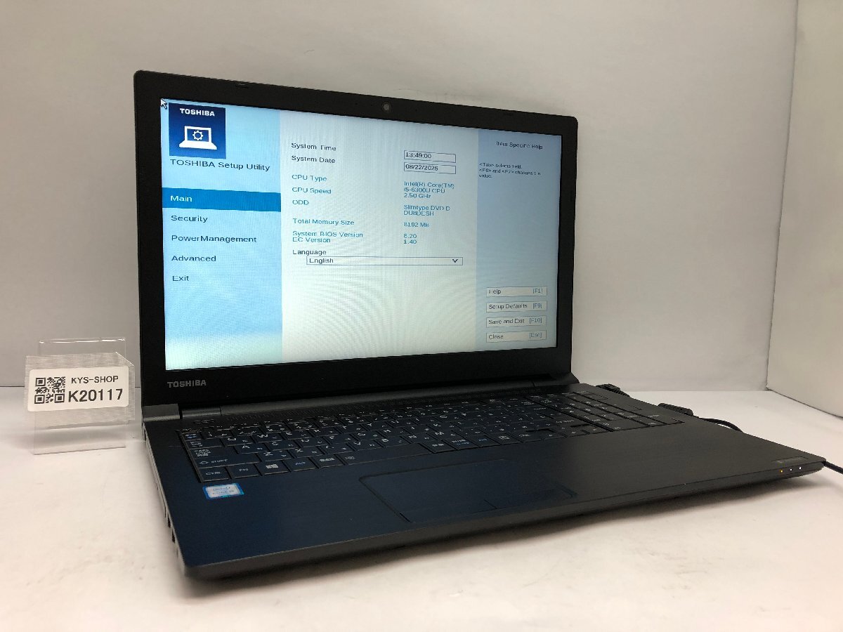 ジャンク/ TOSHIBA dynabook B65/F PB65FBB24N7AD1X Intel Core i5-6300U メモリ8.19GB ストレージ無し 【K20117】拍卖