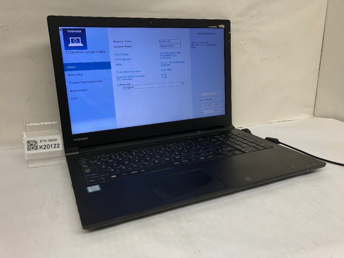 ジャンク/ TOSHIBA dynabook B65/F PB65FBB24N7AD1X Intel Core i5-6300U メモリ8.19GB ストレージ無し 【K20122】拍卖