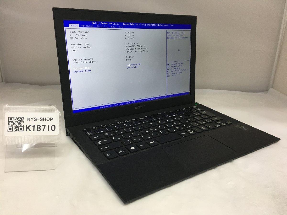 ジャンク/VAIO MODEL SVP1121A2J/Core i5 第4世代/ストレージ無し/8GB/11.6インチ/大容量メモリ/高解像度/AC欠品【K18710】拍卖