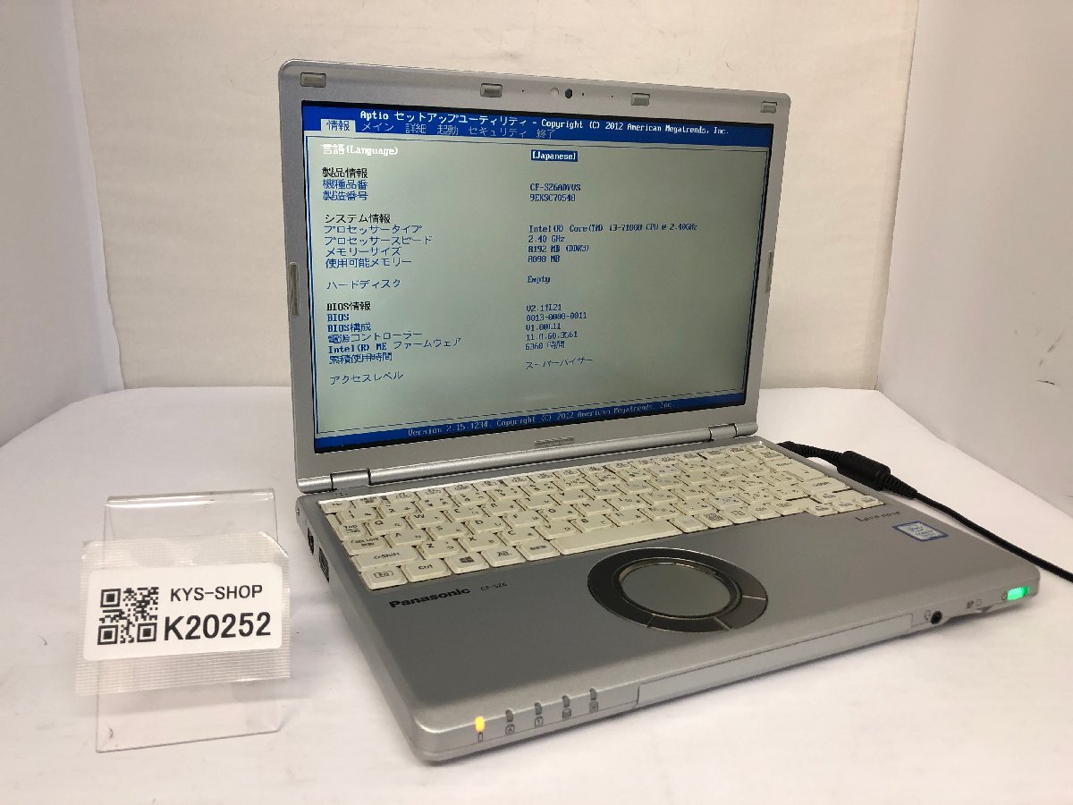 ジャンク/ Panasonic CF-SZ6ADYVS Intel Core i3-7100U メモリ8.19GB ストレージ無し 【K20252】拍卖