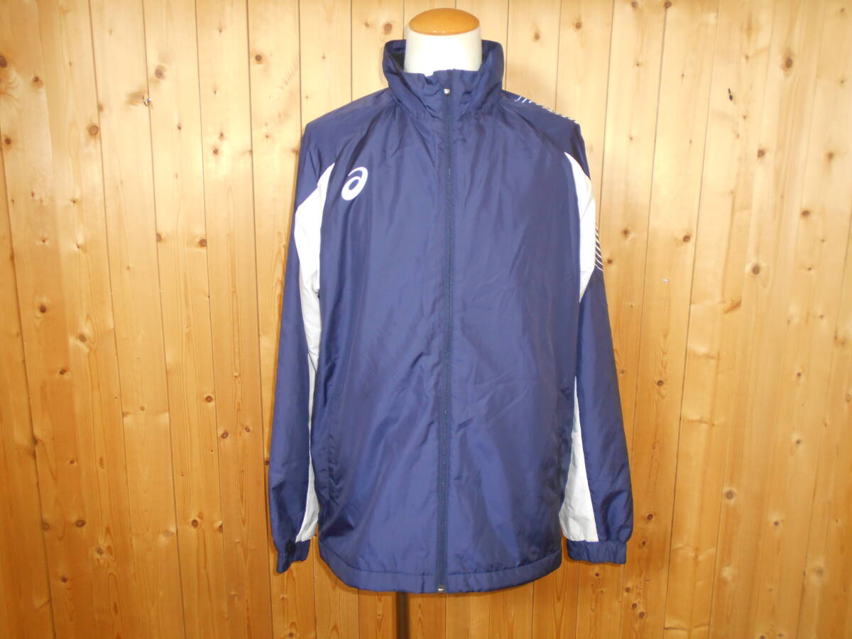 99◆asics トレーニングウエア 裏トリコットウインドブレーカージャケット◆アシックス サイズL ネイビー ジャージ 2031D535 メンズ 7H拍卖