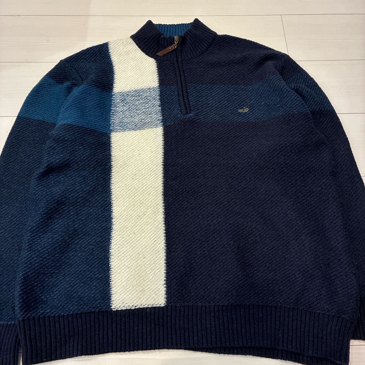 crocodile ハーフジップ ニット セーター ウール スタンドネック ネイビー XL プルオーバー ヴィンテージ アメカジ ストリート拍卖