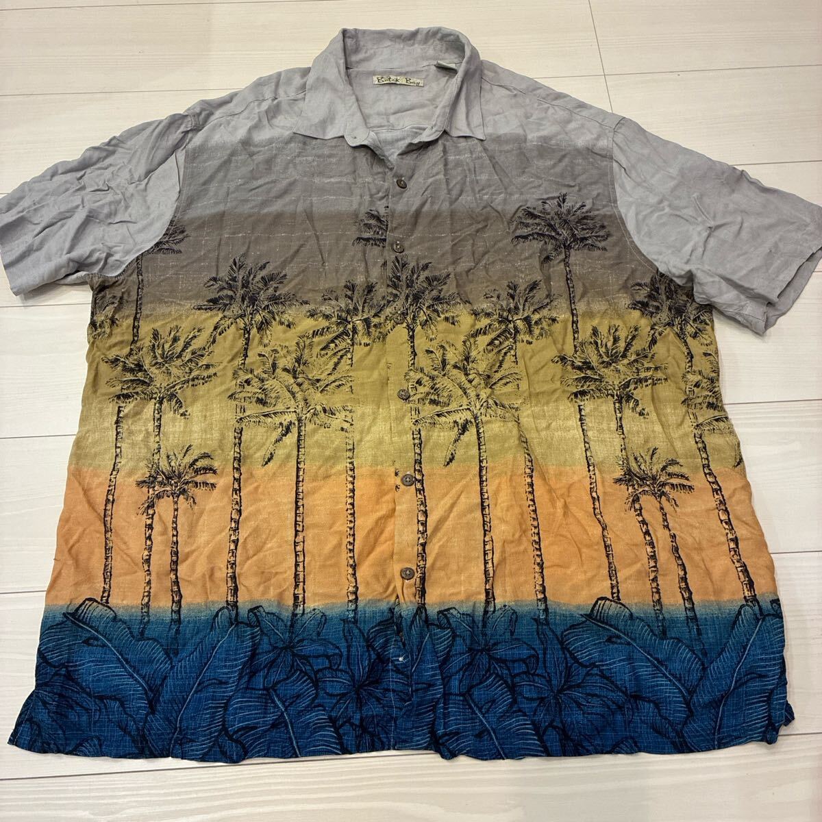 ヴィンテージ アロハシャツ グラデーション ボタニカル マルチカラー ヤシの木 ボタニカル アロハシャツ 半袖 総柄 夏物拍卖