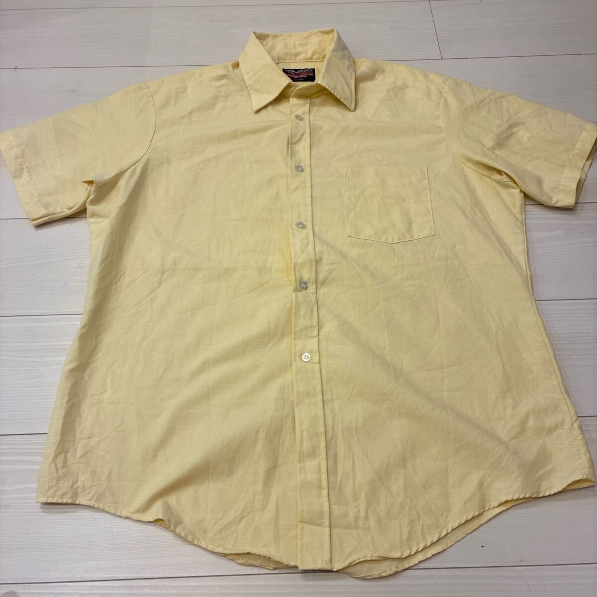 USA製 ヴィンテージ シャツ パステル ライトイエロー アメカジ ストリート 半袖シャツ コットン 無地 プレーン アメカジ 拍卖