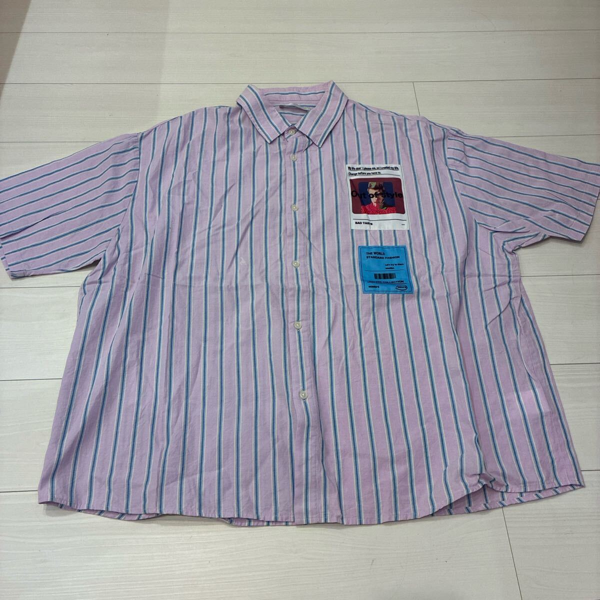 センスオブプレイス アーバンリサーチ ストライプ シャツ パープル y2k 半袖シャツ L 紫 アメカジ ストリート 古着 奇抜 拍卖