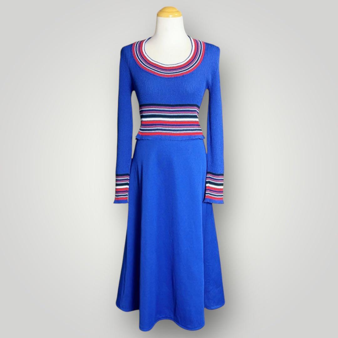 Giamo 70s リブ編み ロングワンピース ブルー talon ヴィンテージ拍卖