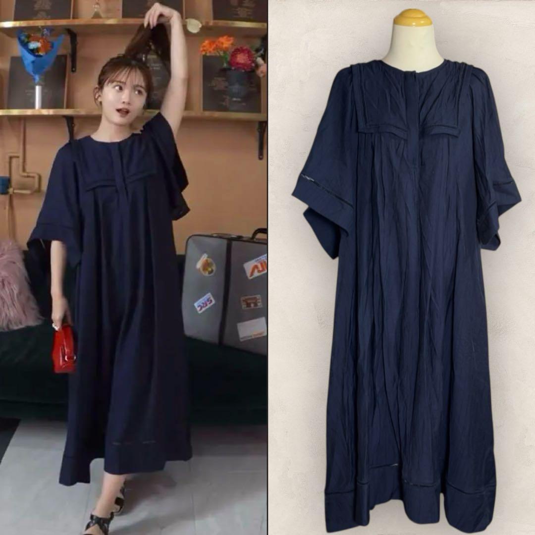 美品 PINUE ピヌエ ラダーレースワンピース ネイビー S ロングワンピース拍卖