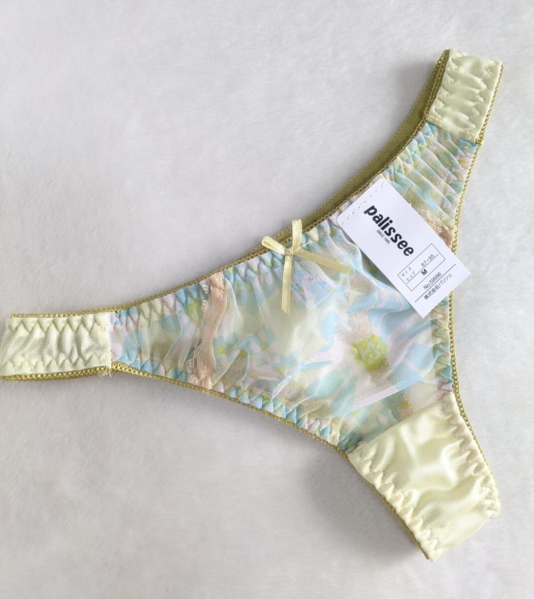 お泊まりに☆Tバック☆未使用☆M☆セクシーフロントシースルーお花柄☆イエロー☆☆匿名配送可☆タグあり☆拍卖