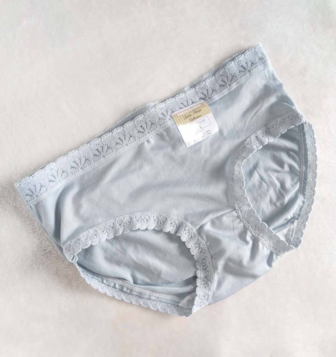 普段使いに☆キュートなパンティL☆未使用☆やわらか肌触り☆優しい履き心地☆ブルーグレー☆匿名配送可☆タグあり☆拍卖