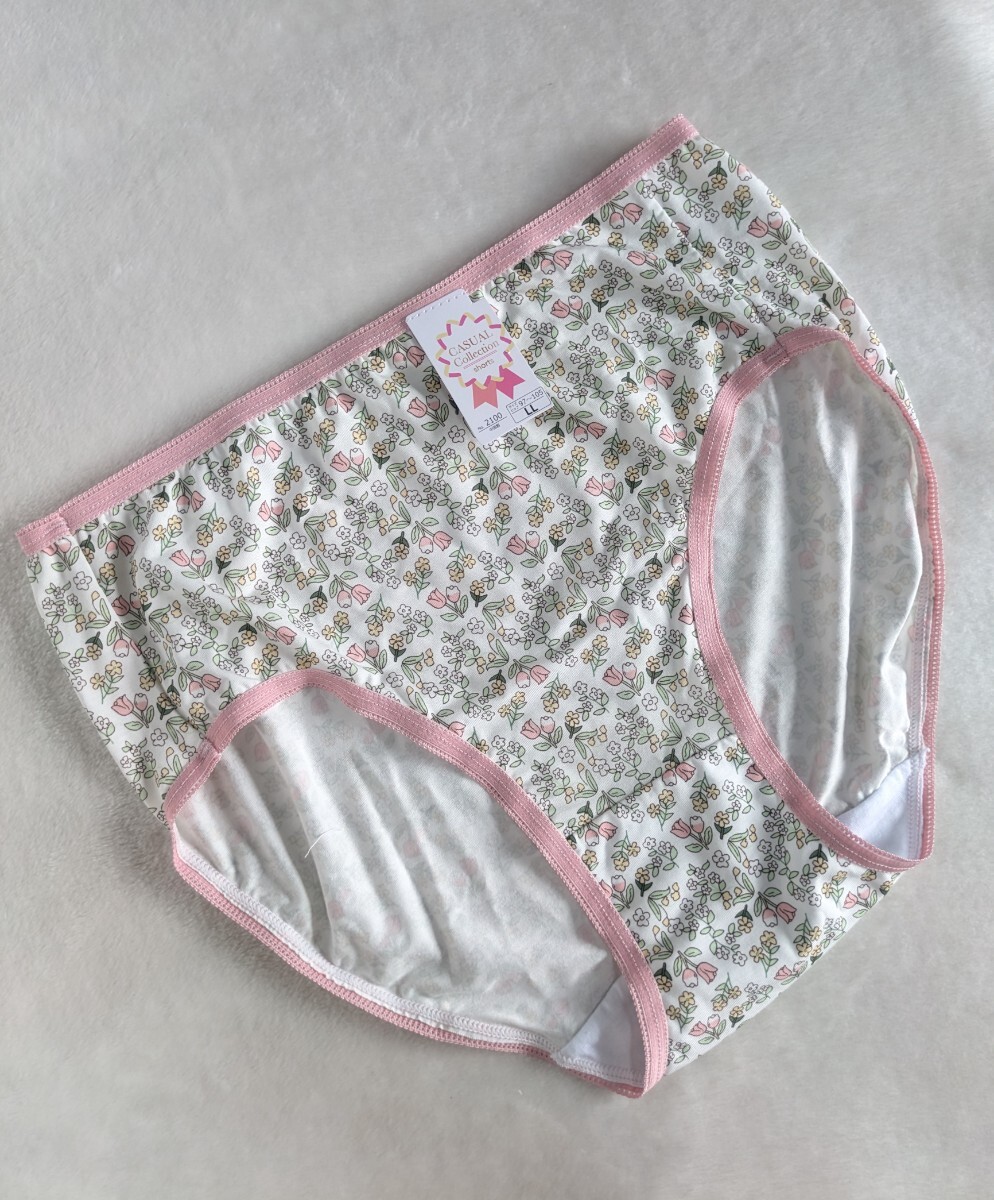 普段使いに☆キュートなパンティLL☆未使用☆可愛いお花柄☆やわらか履き心地☆綿100%☆ホワイト☆匿名配送可☆タグあり☆拍卖