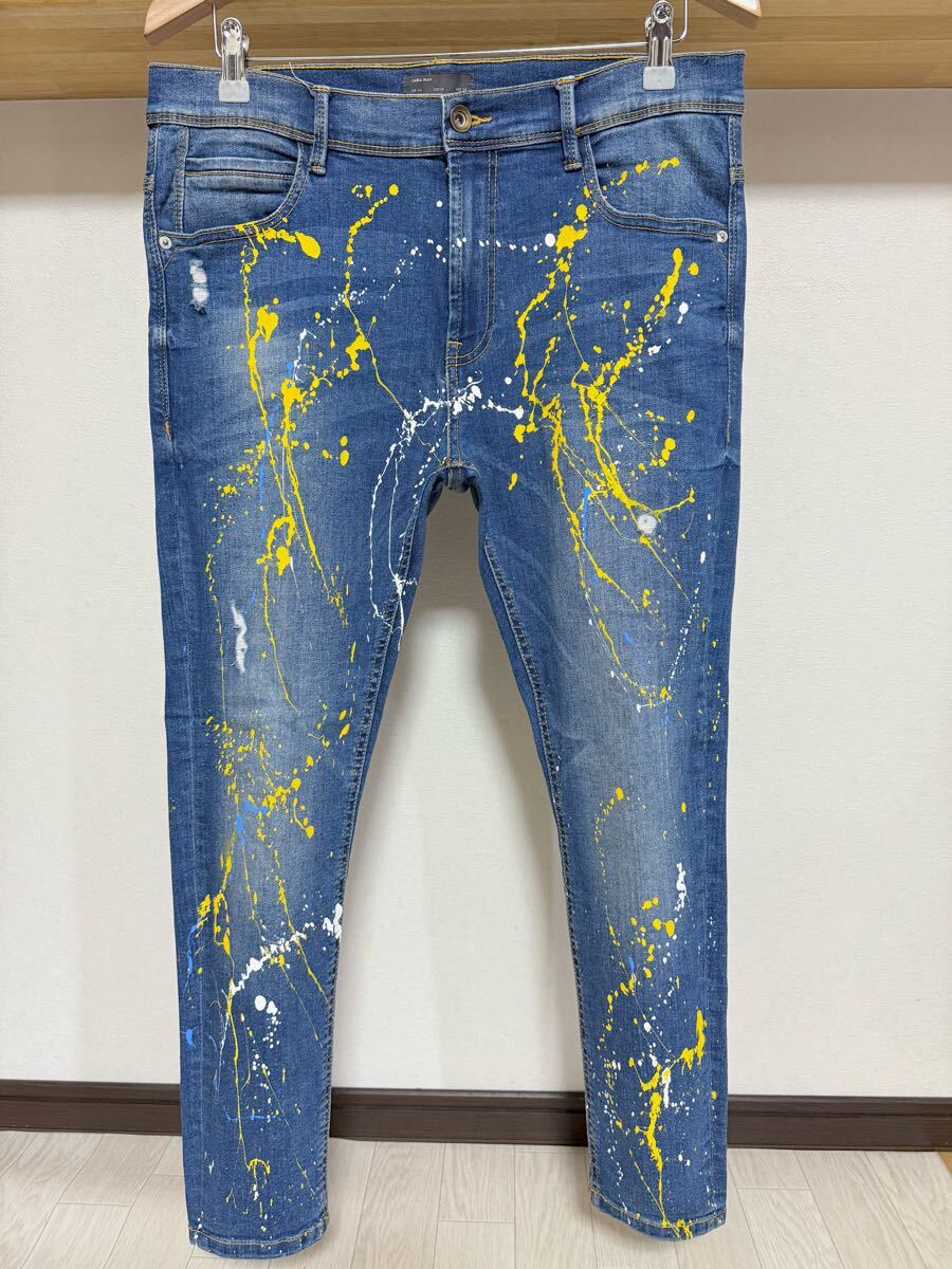 伸縮性抜群 春夏 ペイント ZARA MAN ストレッチ スキニー 送料230円 44 34 ダメージ デニム パンツ メンズ ウルトラ ジーンズ拍卖