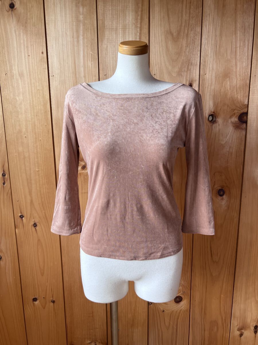 シビラ/Sybilla/トップス/ロンT/カットソー/ピンクベージュ/7分袖/M/化繊/日本製/美シルエット/美品良品拍卖