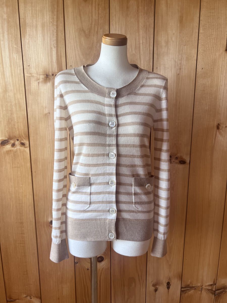 アーペーセー/A.P.C./カーディガン/長袖/ボーダー/ニット/薄手/XS/ウール/ブラウンベージュ×ホワイト/イタリア製糸/良品美品拍卖