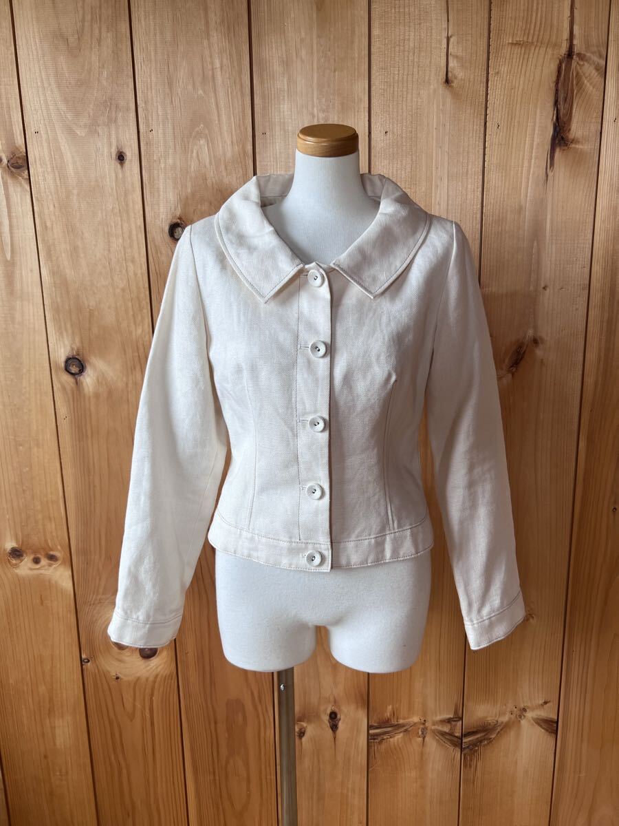 シビラ/Sybilla/トップス/ジャケット/リネン/裏地付き/カットソー/アイボリーホワイト/M/日本製/美シルエット/美品良品拍卖