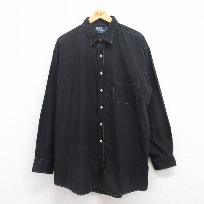 XL/古着 ラルフローレン 長袖 ブランド シャツ メンズ 90s JAYMES 大きいサイズ ロング丈 コットン 黒 ブラック 25jul29 中古 トップス拍卖