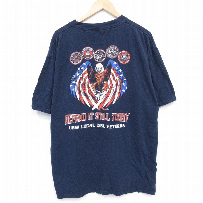 XL/古着 半袖 Tシャツ メンズ 鳥 大きいサイズ クルーネック 紺 ネイビー 25jul26 中古拍卖