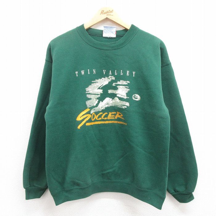 M/古着 ヘインズ 長袖 スウェット メンズ 90s サッカー クルーネック 緑 グリーン 25jul31 中古 スエット トレーナー トップス拍卖