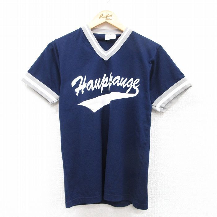 S/古着 半袖 ビンテージ Tシャツ メンズ 80s Hauppauge Vネック 紺他 ネイビー 25jul25 中古拍卖