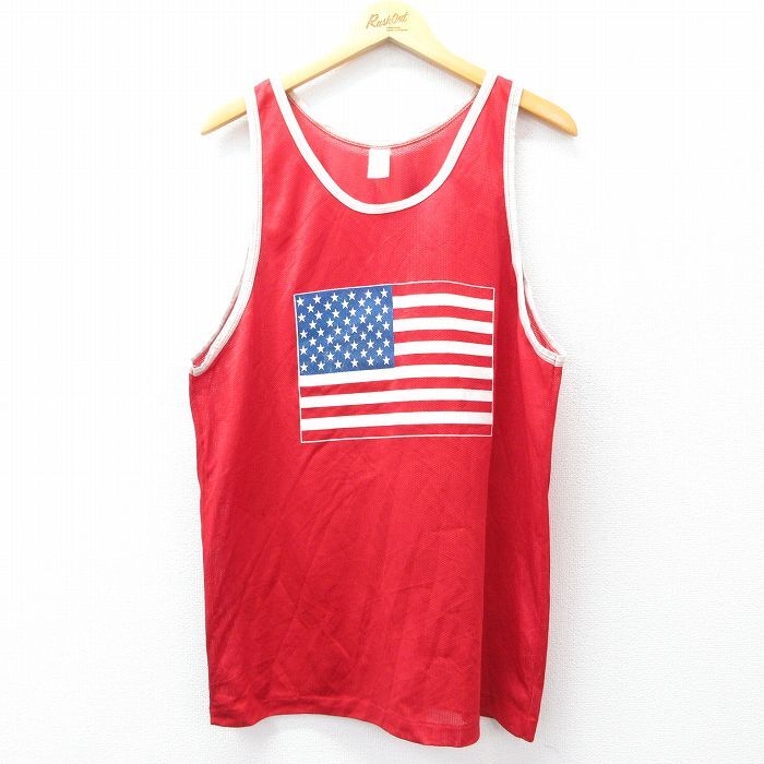 XL/古着 ビンテージ タンクトップ メンズ 80s 星条旗 メッシュ地 クルーネック 赤他 レッド 25jul30 中古拍卖