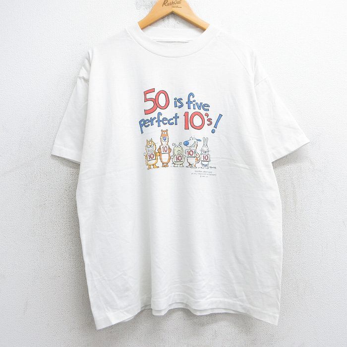 XL/古着 半袖 ビンテージ Tシャツ メンズ 90s クマ ウサギ 犬 大きいサイズ クルーネック 白 ホワイト 25jul25 中古拍卖