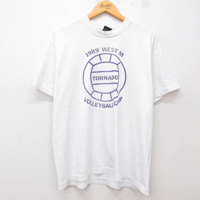 L/古着 スクリーンスターズ 半袖 ビンテージ Tシャツ メンズ 80s バレーボール TORNADO クルーネック 白 ホワイト 25jul26 中古拍卖