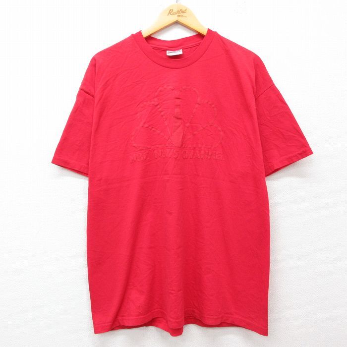 XL/古着 ヘインズ 半袖 ビンテージ Tシャツ メンズ 00s NBC ニュース チャンネル コットン クルーネック 赤 レッド 25jul29 中古拍卖