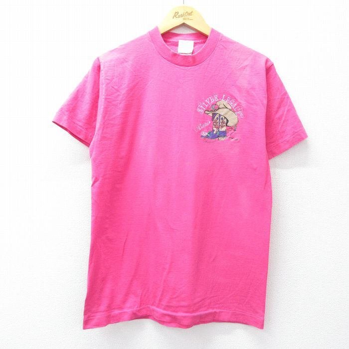 M/古着 フルーツオブザルーム 半袖 ビンテージ Tシャツ メンズ 90s ウエスタンブーツ 帽子 コットン クルーネック ピンク 25jul30 中古拍卖