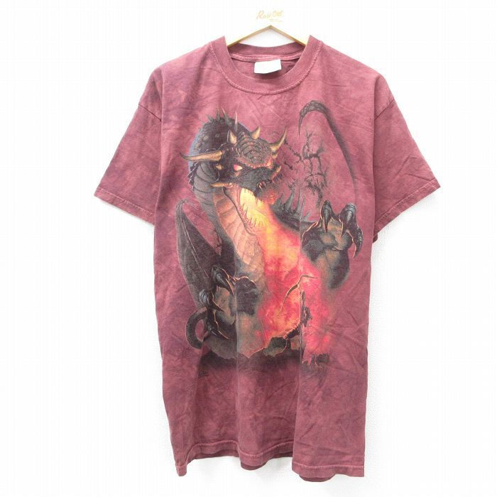 XL/古着 THE MOUNTAIN 半袖 ビンテージ Tシャツ メンズ 00s ドラゴン コットン クルーネック エンジ他 タイダイ 25jul29 中古拍卖