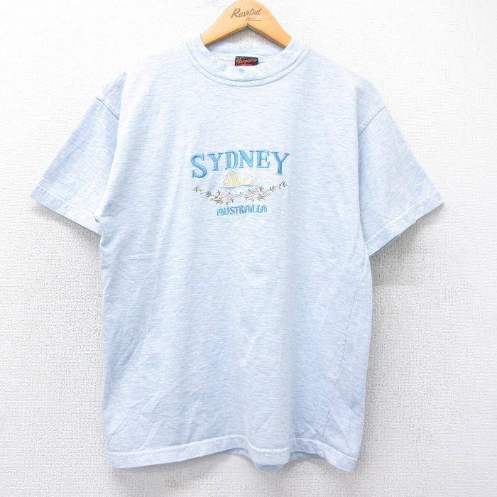 M/古着 半袖 ビンテージ Tシャツ メンズ 00s シドニー 刺繍 コットン クルーネック 薄紺 ネイビー 霜降り 25jul25 中古拍卖