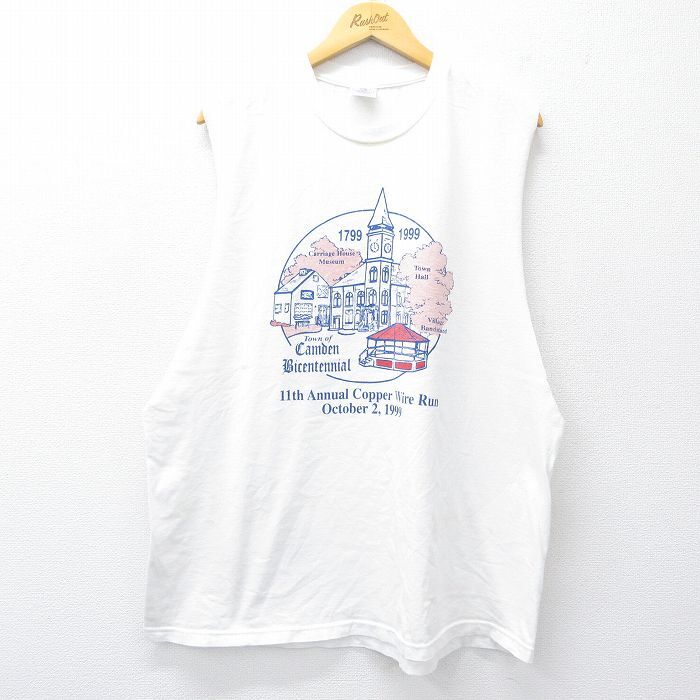 XL/古着 ノースリーブ ビンテージ Tシャツ メンズ 90s カムデン 大きいサイズ コットン クルーネック 白 ホワイト 25jul30 中古拍卖