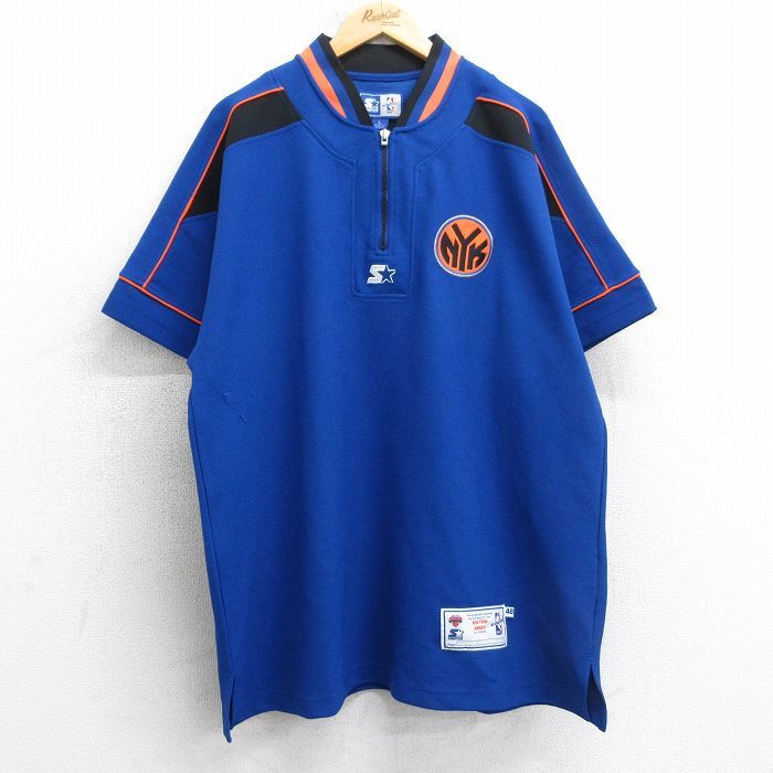XL/古着 スターター 半袖 ハーフジップ トップス メンズ 00s NBA ニューヨークニックス 大きいサイズ ロング丈 青 ブルー バスケットボール拍卖