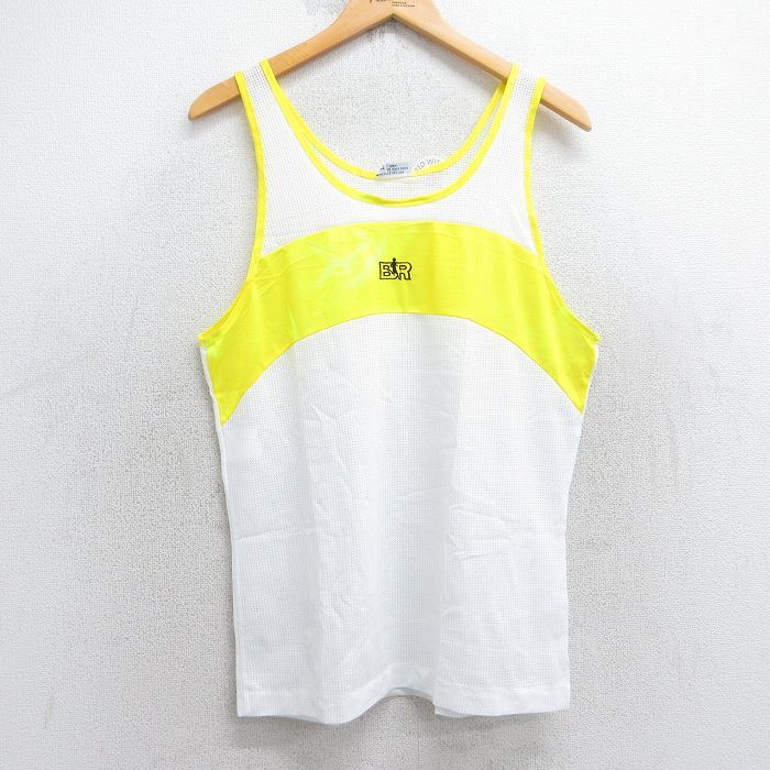 M/古着 ビンテージ タンクトップ メンズ 90s BR ツートンカラー メッシュ地 クルーネック デッドストック 白他 ホワイト 25jul31 中古拍卖