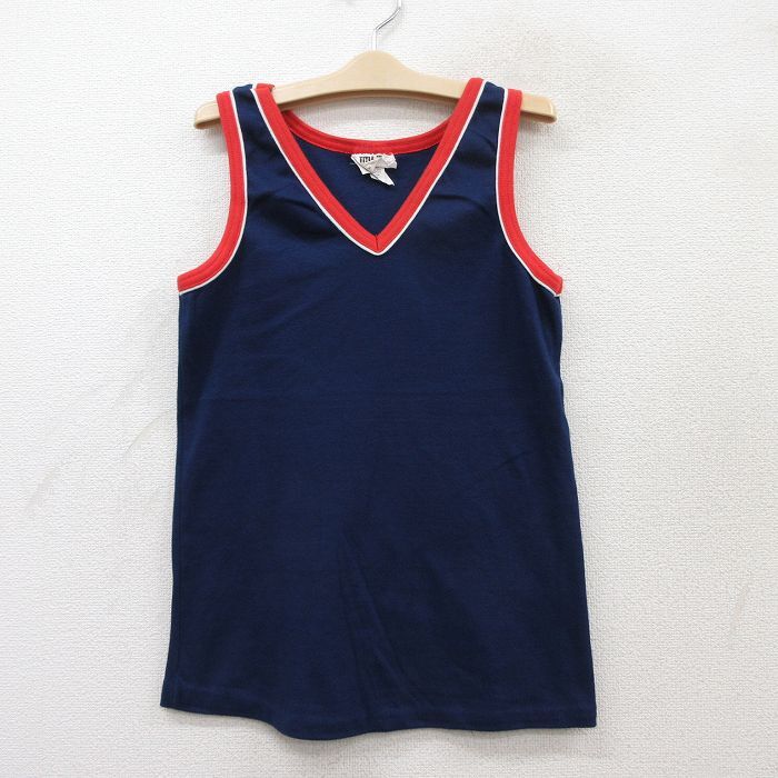 古着 ビンテージ タンクトップ キッズ ボーイズ 子供服 80s 無地 Vネック 紺 ネイビー 25aug06拍卖