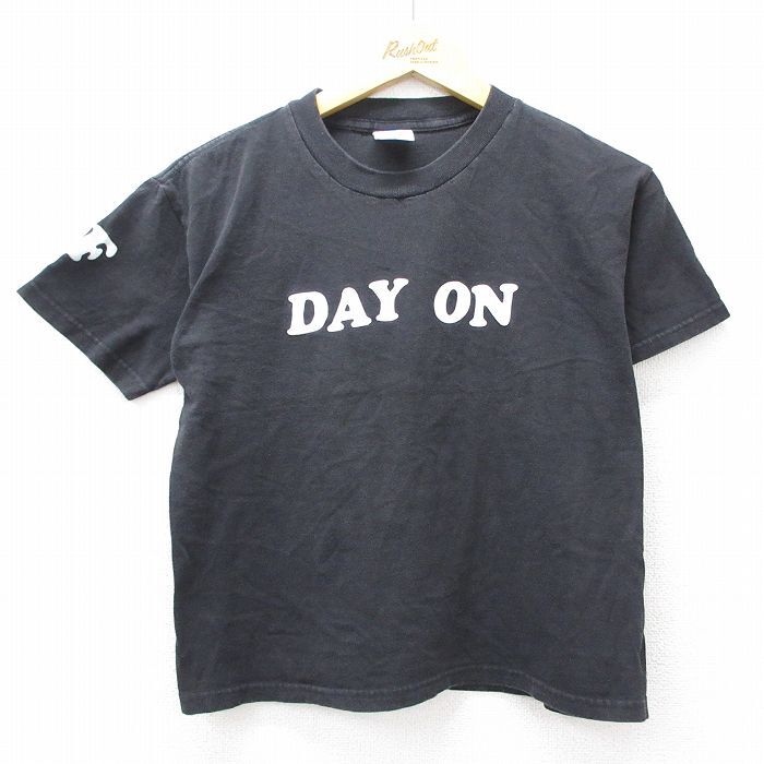 古着 半袖 ビンテージ Tシャツ キッズ ボーイズ 子供服 00s DAY ON フロッキープリント コットン クルーネック 黒 ブラック 25aug04拍卖