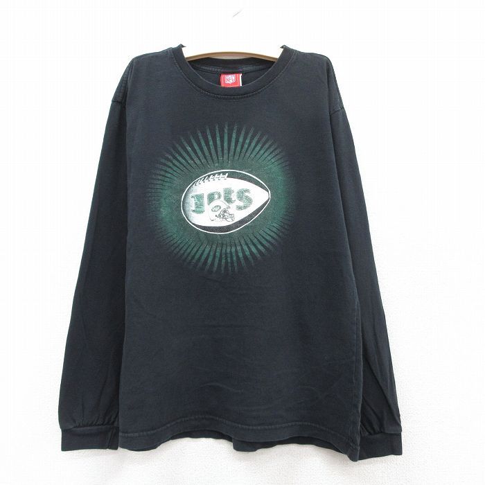 古着 長袖 ビンテージ Tシャツ キッズ ボーイズ 子供服 00s NFL ニューヨークジェッツ コットン クルーネック 黒 ブラック アメフト スーパ拍卖