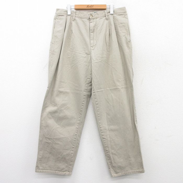 W34/古着 パンツ メンズ 90s コットン ベージュ カーキ 25aug04 中古 ボトムス ロング拍卖