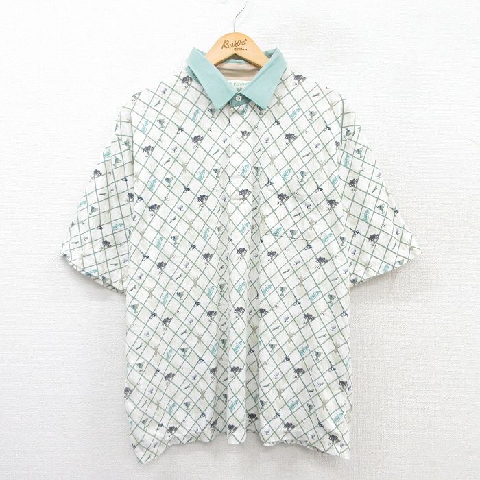 XL/古着 半袖 ポロ シャツ メンズ 00s ゴルフ 総柄 大きいサイズ 薄緑他 グリーン 25aug01 中古 トップス拍卖