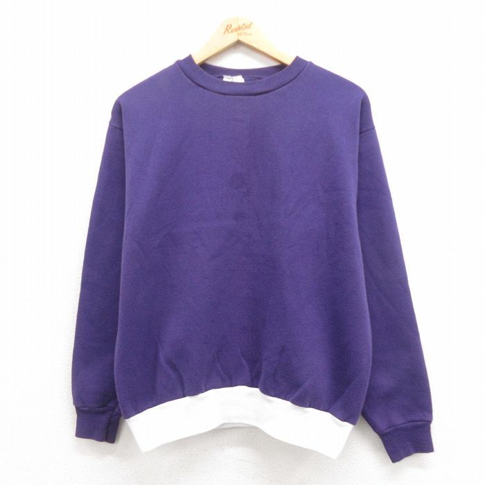M/古着 TULTEX 長袖 スウェット メンズ 90s 無地 ツートンカラー クルーネック 紫 パープル spe 25aug05 中古 スエット トレーナー トップ拍卖