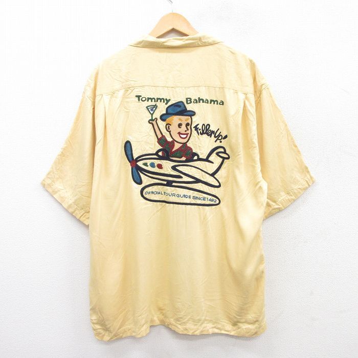 XL/古着 半袖 ハワイアン シャツ メンズ 総柄 男性 レーヨン 開襟 オープンカラー 黄 イエロー spe 25aug06 中古 アロハ トップス拍卖